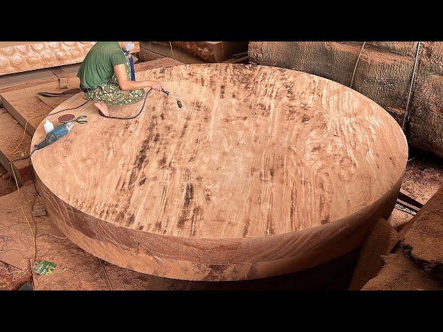 The Giant Round Table Was Cut From A 200-Ton Tree // Dangerous Woodworking Techniques