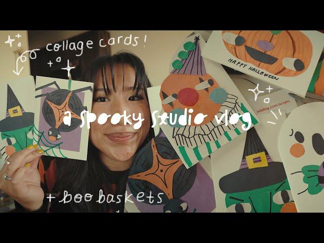 Spooky Studio Vlog  Make Collaged Halloween Cards & Boo Baskets with Me!