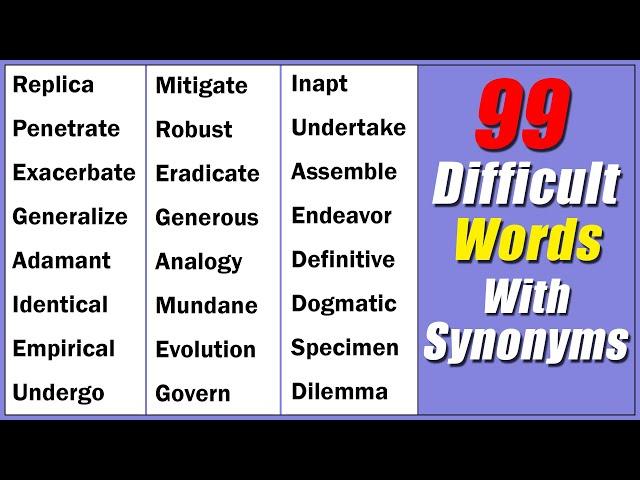 If YOU KNOW these 99 DIFFICULT WORDS with SYNONYMS, your ENGLISH is AMAZING!