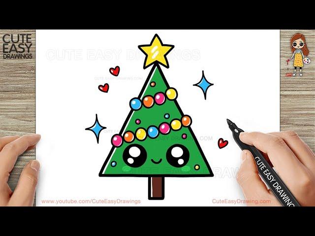 How to Draw a Cute Christmas Tree Easy Drawing and Coloring for Kids and Toddlers