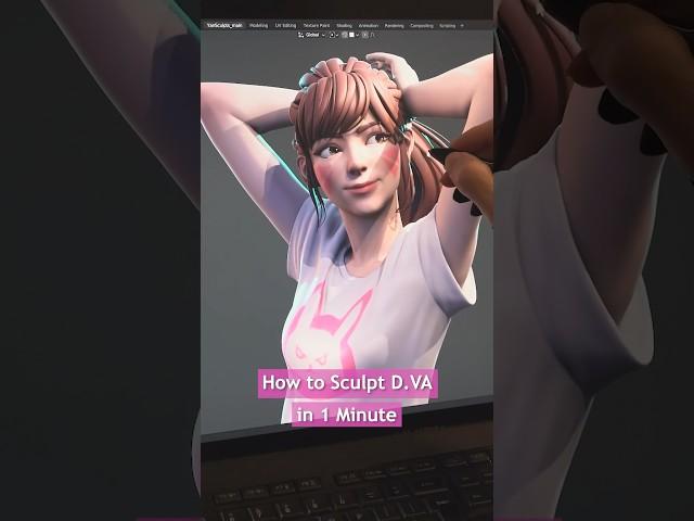 How to Sculpt D.Va in 1 Minute #shorts #art #blender #sculpture