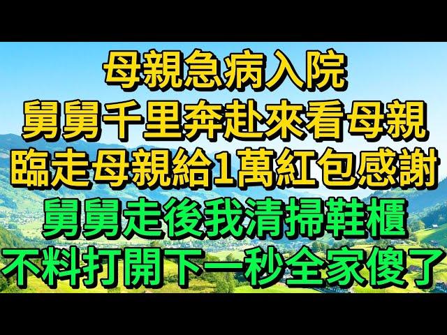 母親急病入院，舅舅千里奔赴來看母親，臨走時母親給1萬紅包感謝，舅舅走後我清掃鞋櫃，不料打開下一秒全家傻了 | 柳梦微语