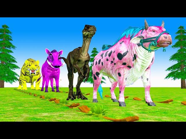 Paint & Animals Cow, T rex, Lion, Tiger, Boar  Fountain Crossing Transformation Animal Cartoon #1