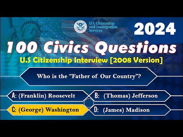 2023|2024 100 Civics Questions & Answers - US Citizenship (One Easy Answer) | !!! Random Order !!!