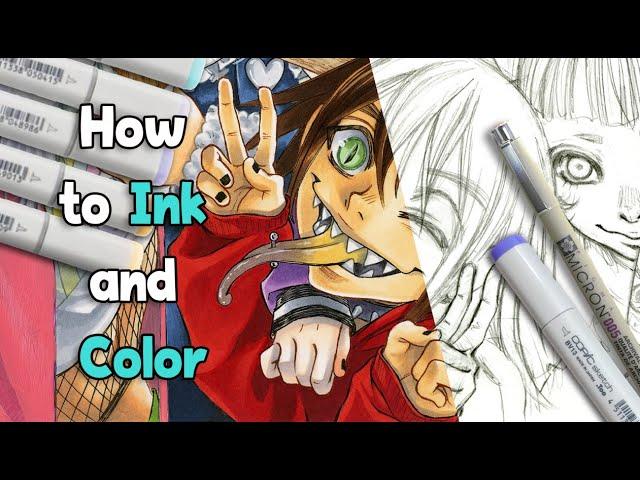 HOW TO INK & COLOR YOUR DRAWINGS ▼My Full Traditional Art Process  [Coloring with Copic Markers]