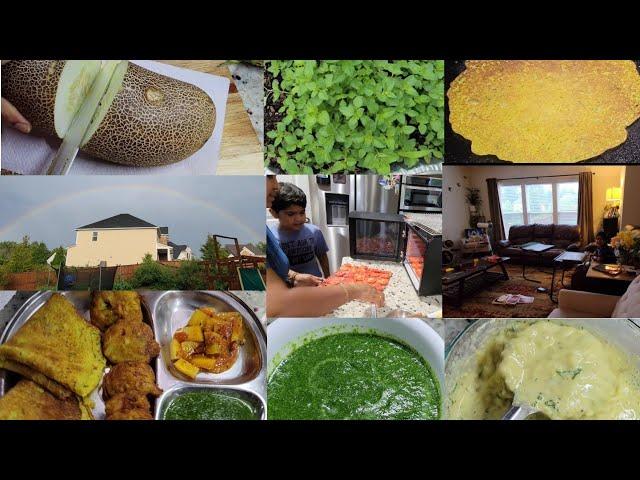 A day in my life| Rainy season Cucumber Pakoda/bhajiya, chilla sweet Mint chutney| New Kitchen Item