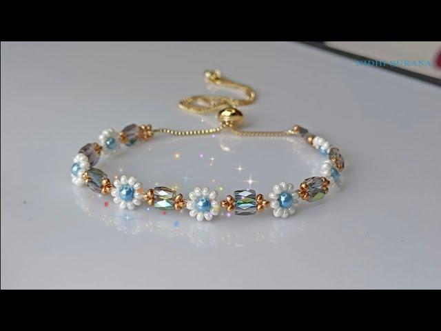 Dainty Daisy Bracelet/Step by Step Beaded Jewelry making Tutorial Diy