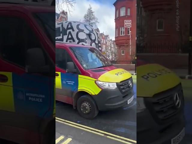 Street Outside Russian Embassy in London Painted With Ukraine Colors