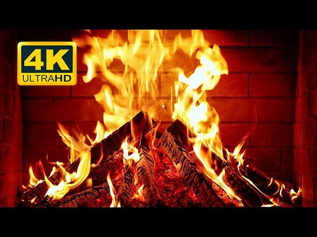  Cozy Fireplace 4K (12 HOURS). Fireplace with Crackling Fire Sounds. Fireplace Burning 4K