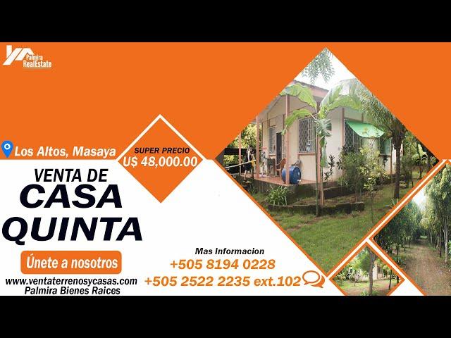 Venta de Casas - Se vende casa quinta en los altos de masaya (Cod.VCP-68)