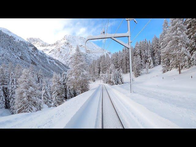  4K Samedan - Albulabahn - Chur; cab ride after over 1 meter snowfall [12.2020