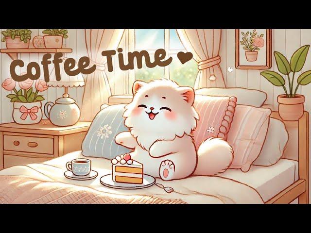 Coffee Time Lofi  1 Hour Cafe Song  Happy Kitty  cute & relaxing music  Make Your Day Better