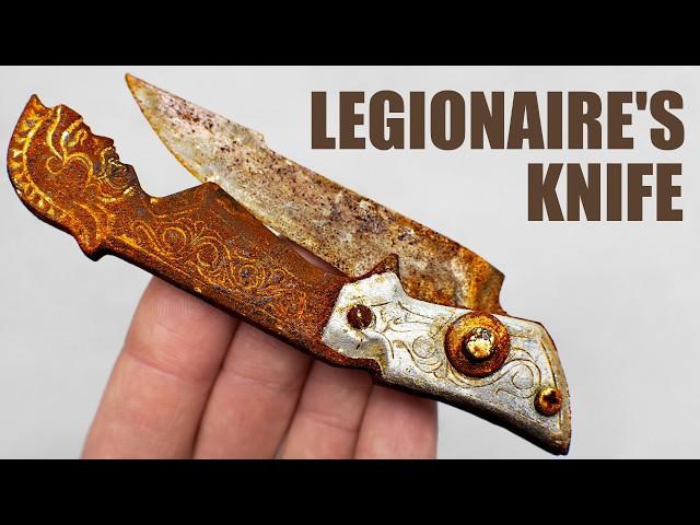 Rare rusty switchblade knife restoration. Perfect Restoration