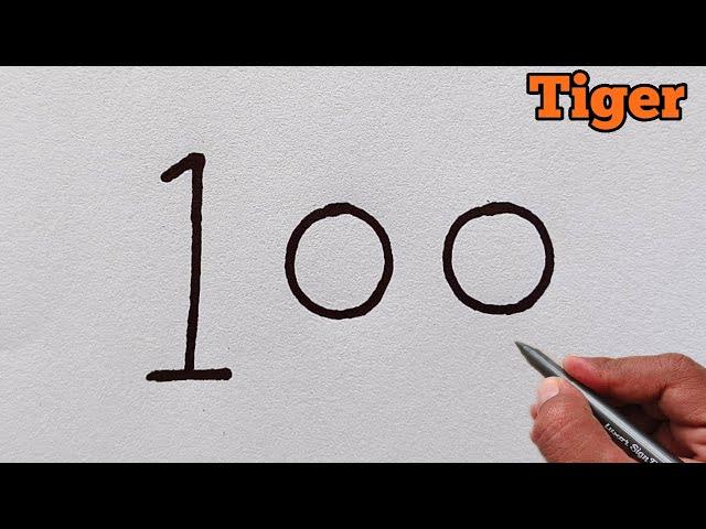 How to draw beautiful drawing from number 100 | Tiger Drawing Easy | Tiger Drawing Tutorial