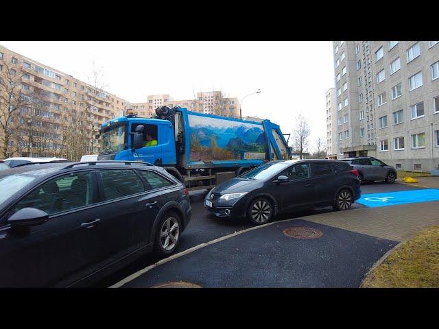 When the brightest spot is the garbage truck. Dull 4K morning walk on the outskirts of Tallinn