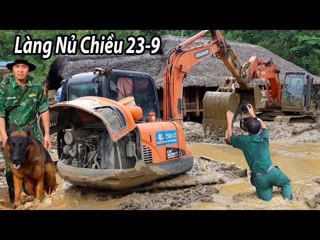 Làng Nủ chiều 23-9| Máy xúc cứu nạn chìm nghỉm| Những tay lái cừ khôi cứu máy