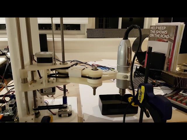 SCARA Single Arm Robot Drilling a Bat Detector Lid