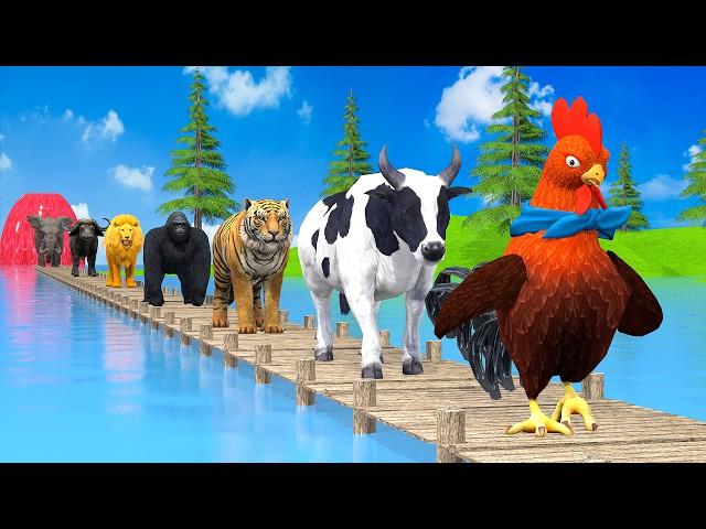 Paint & Animals Duck,Gorilla,Lion,Elephant,Cow,Sheep Fountain Crossing Transformation Animal Cartoon