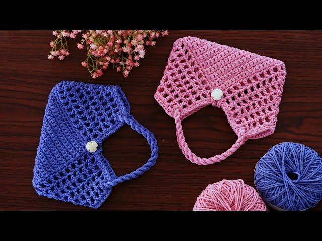 Knitting bag  design for beginners #woolen crochet purse making #easy project #örgü model