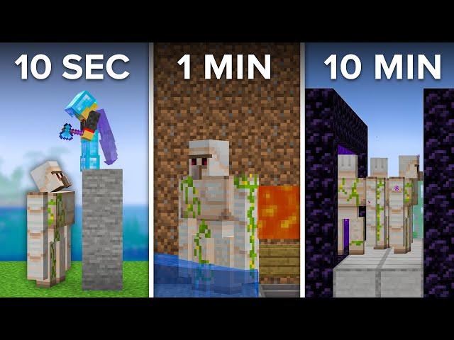 Minecraft Iron Farm In 10 SECONDS, 1 Minute & 10 Minutes