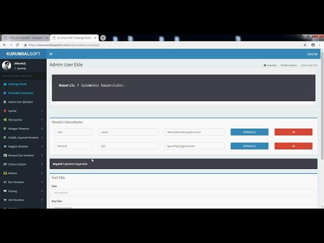Kurumsal Soft | İlan Yazılımı | Admin User İşlemleri