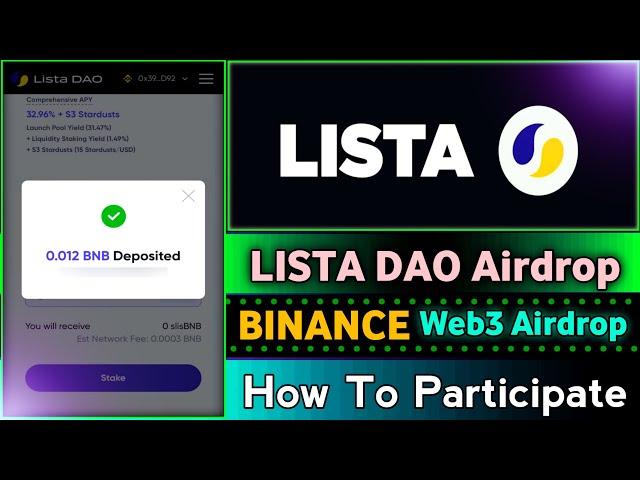 Binance Web3 Lista Dao Airdrop Season 3 || Binance Web3 Lista Airdrop || How To Participate