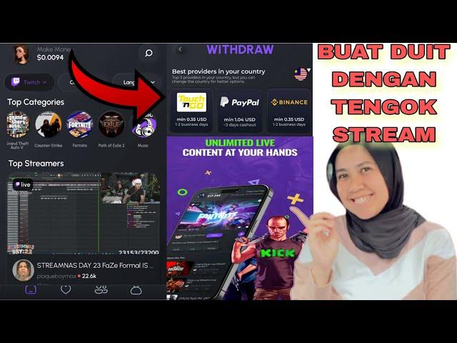 APLIKASI STREAM VIDEO YOUTUBE & TWITCH DAPAT TOUCH N GO eWALLET DAN USD PAYPAL  | APP GIVVY LEGIT