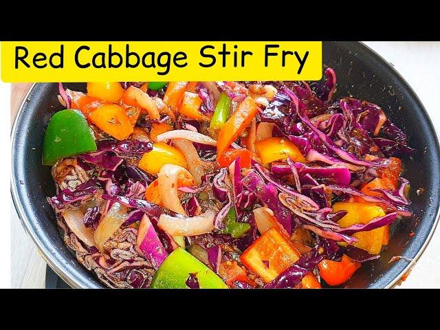 Simple Red Cabbage Stir Fry Recipe. Red Cabbage Vegetable Stir Fry Recipe. Meat Free Cabbage Recipes