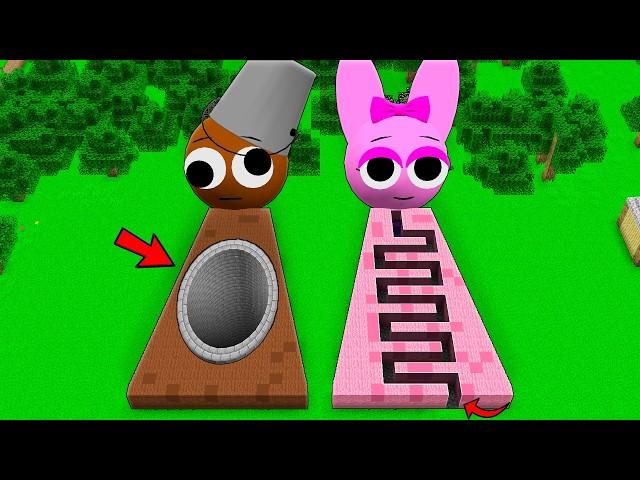 I found a SPRUNKI MAZE vs PIT in Minecraft ! What's INSIDE the PINK SPRUNKI vs BROWN SPRUNKI ?