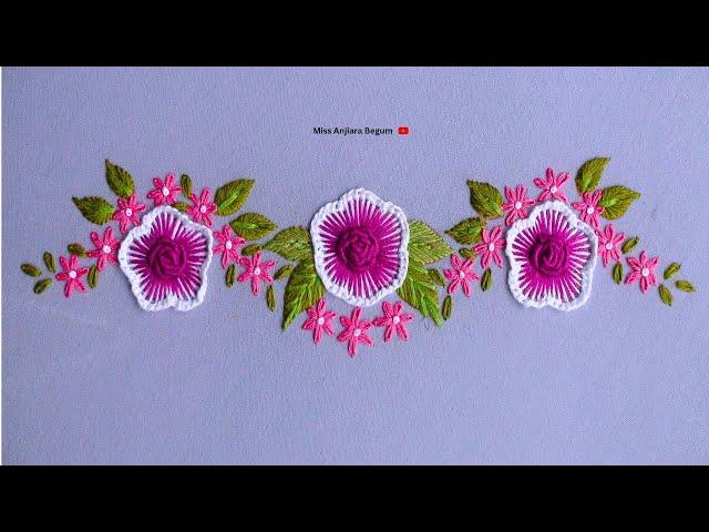 "Step-by-Step Guide to White Shade Flower Embroidery"