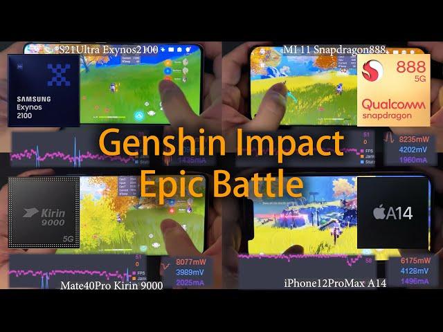 Exynos 2100 vs Snapdragon 888 vs Kirin 9000 vs A14 Epic Genshin Impact Test of 2021 Flagship Phones