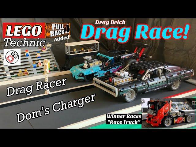 LEGO Technic 42041 Race Truck 42050 Drag Car 42111 Dom’s Charger MOC Pullback Motors Added DRAG RACE