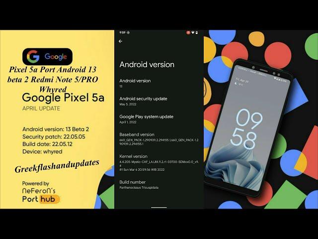 Pixel 5a Port Android 13 beta 2 Redmi Note 5/PRO Whyred