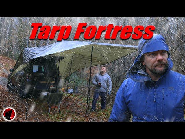 Sleet, Freezing Rain, & Heavy Rain with a Tarp Fortress Camping Adventure