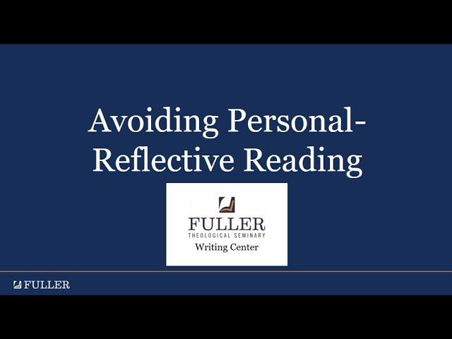 Personal Reflective Reading