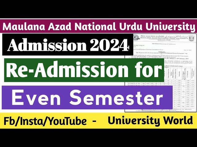 Manuu Re-Admission Even Semester 2024 | @UniversityWorld