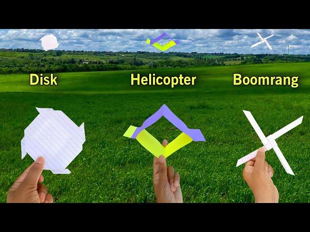 best 3 flying disk, helicopter, boomrang, paper flying toy, how to make notebook helicopter,