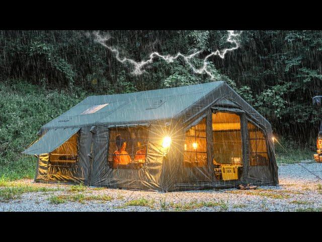 Camping in the Rain | House? Is it a tent?  Two-Room inflatable air tent 