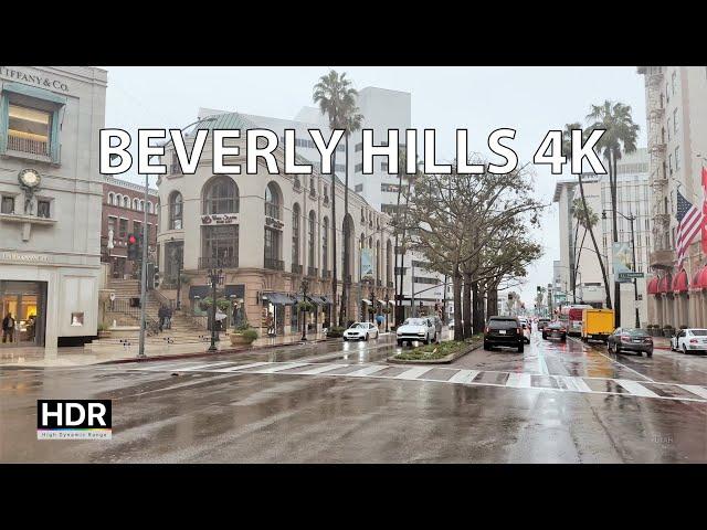 Rainy Beverly Hills - Scenic Drive 4K HDR - Los Angeles USA