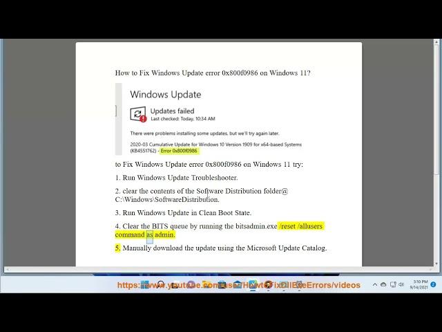 Fix Windows Update error 0x800f0986 on Windows 11/10