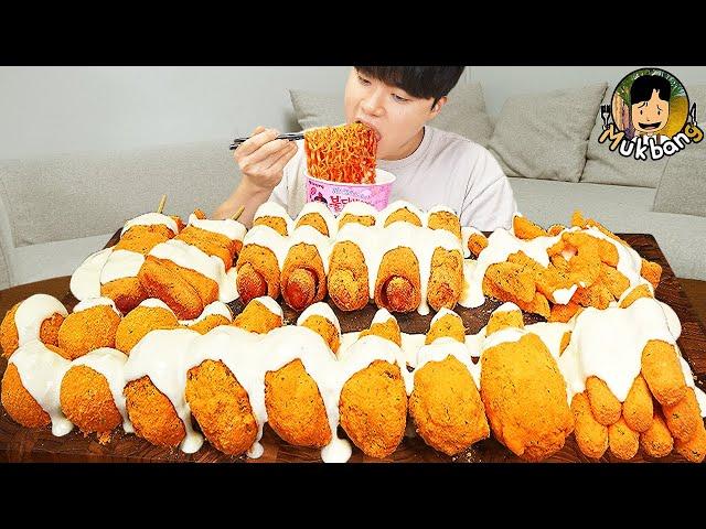 ASMR MUKBANG | Crispy Fried Chicken, fire noodles, Crunchy Corn Dog recipe ! eating