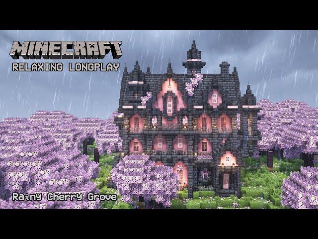 Minecraft Relaxing Longplay - Rainy Cherry Grove - Cozy Cottage House (No Commentary) 1.20