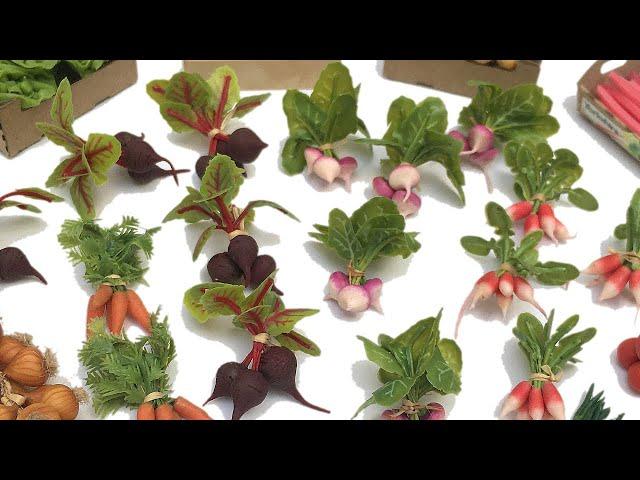 Beetroot, Turnip, Radish - Stencilled miniature leaves in polymer clay - Angie Scarr