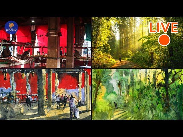 Watercolor Workshop For Beginners: Venice (Rialto Market) and Forest Scene (Live Workshop #26)