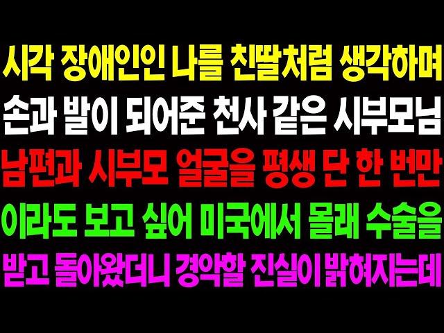 실화사연 시각 장애인인 나를 친 딸처럼 생각하며 손과 발이 되어준 천사 같은 시부모님의 추악한 진실이 밝혀지는데   사이다 사연,  감동사연, 톡톡사연