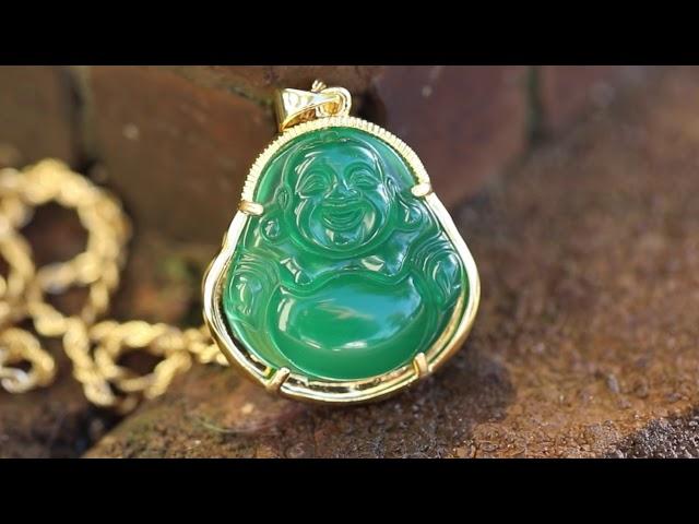 Men's Hip Hop Green Jade Buddha Necklace