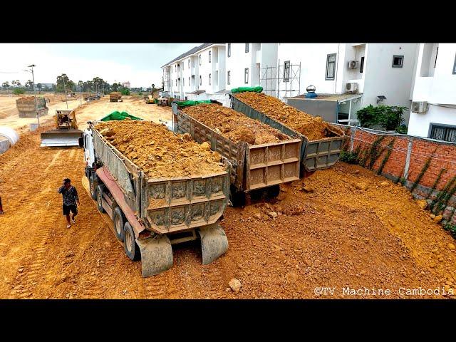 Three HYUNDAI 25TON Unloading Stone & Ultimate Filling Step2 Part Of Project By Komatsu D58E Push