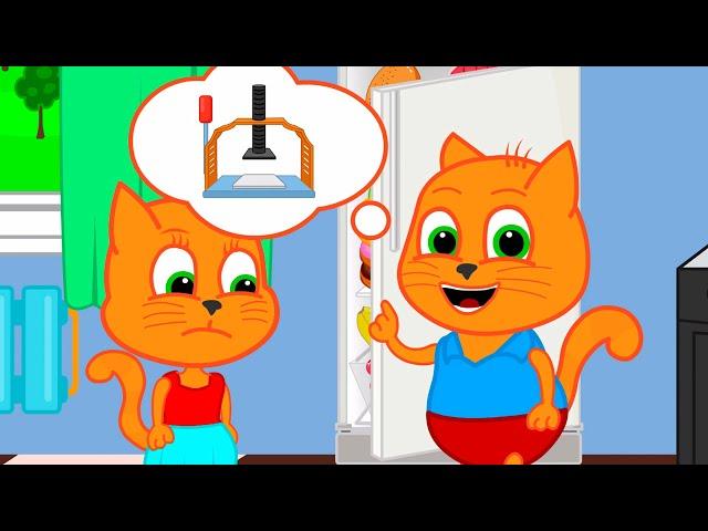 Cats Family in English - Fruits under the press Cartoon for Kids