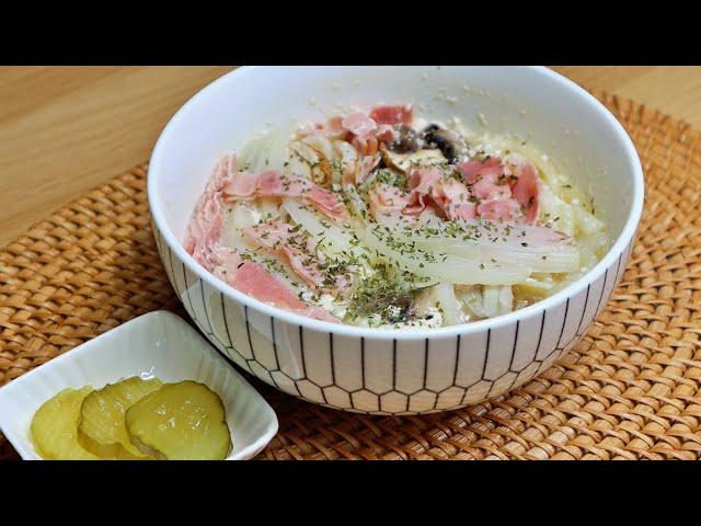 심야에는 우동이지~So~심플!!(크림우동)Simple Cream Sauce Noodles with Bacon and Mushrooms #SHORTS