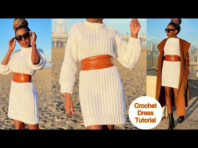 How To Crochet An Easy  Ribbed Sweater Dress #crochet